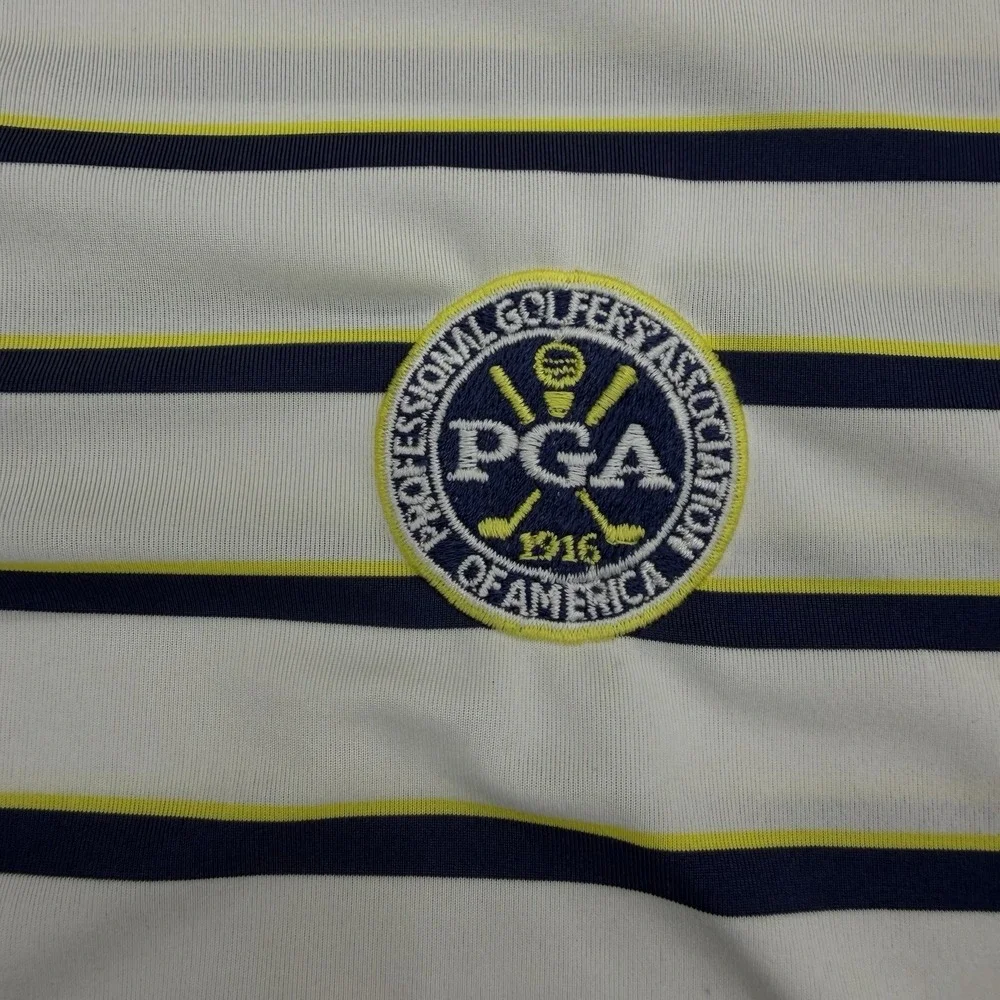 Ralph Lauren RLX PGA Senior Championship Polo Shirt Mens M‎ White Navy Striped